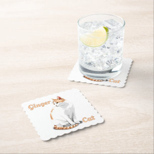 Posavasos De Papel Naranja Jengibre y Gato Blanco Personalizado