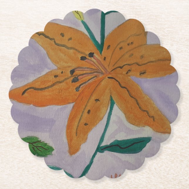 Posavasos De Papel Naranja Lily Paper Coaster (Anverso)
