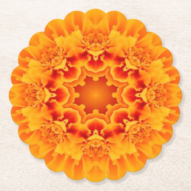 Posavasos De Papel Naranja Marigold Mandala (Anverso)