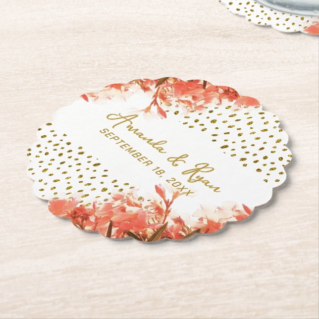 Posavasos De Papel Naranja Oleander Flowers Floral Beach Wedding (En perspectiva)
