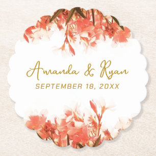 Posavasos De Papel Naranja Oleander Flowers Floral Beach Wedding