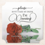 Posavasos De Papel Naranja oxidado Rosa no tome mi Boda de bebida<br><div class="desc">¡Esta montaña rusa boda es elegante, elegante y divertida! En ella se ve una foto de un solo rosa de color rojizo de tallo largo, de naranja, que se encuentra en un estanque de agua. El texto dice "Por favor, no tomen mi bebida, estoy bailando" escrito con letras modernas de...</div>