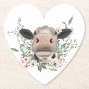 Posavasos De Papel nariz de vaca besa flores acuarela gris animal de 