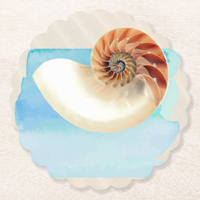 Posavasos De Papel Nautilus Seashell and Sand (Anverso)