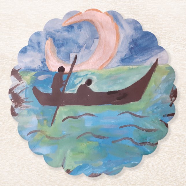 Posavasos De Papel Navegación bajo la luz de la luna (Anverso)