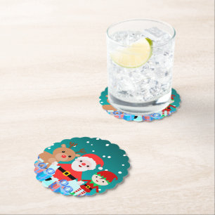 POSAVASOS DE PAPEL NAVIDAD CON SANTA Y SUS AMIGOS