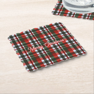 Posavasos De Papel Navidad de Cuadros Rojos y Verdes