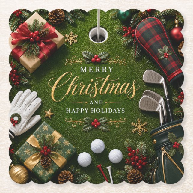 Posavasos De Papel Navidad de golf festivo (Anverso)