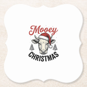 Posavasos De Papel Navidad Mooey Vaca Sombrero de Santa Grabado Antig