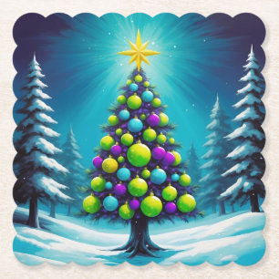 Posavasos De Papel Navidad Pop Art con Verde Neón Azul Purpura