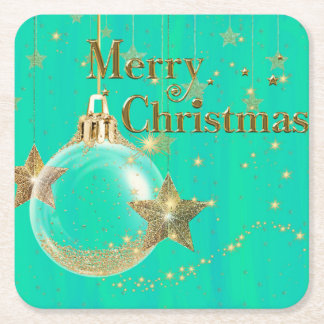 Posavasos de papel Navidades alegres verde y dorad