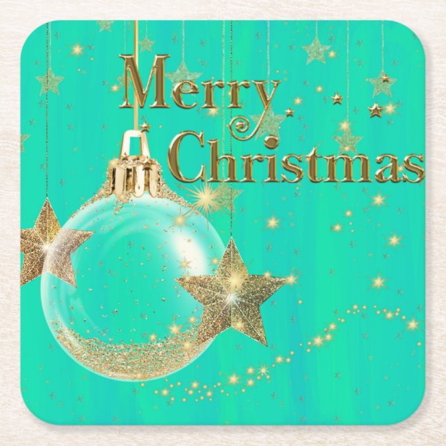 Posavasos de papel Navidades alegres verde y dorad (Anverso)