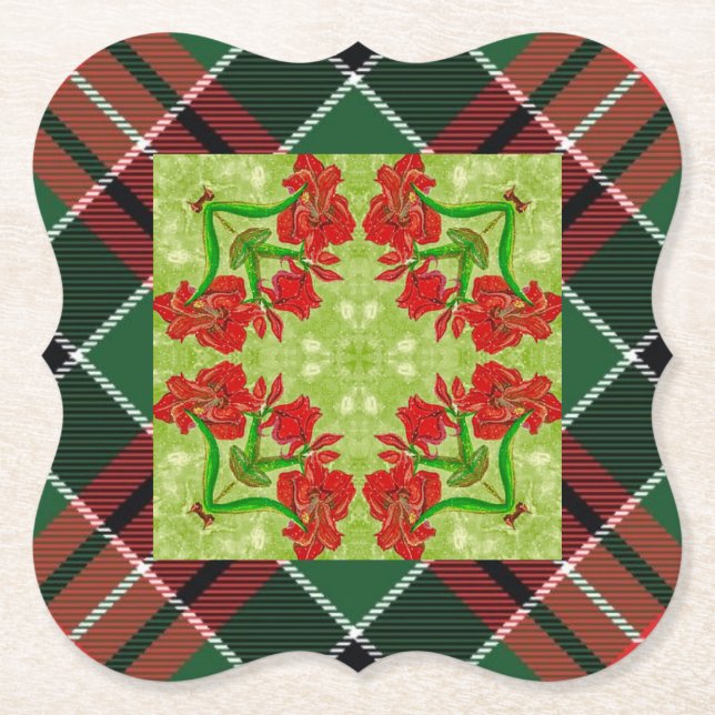 Posavasos De Papel Navidades Amaryllis Plaid Coaster (Anverso)