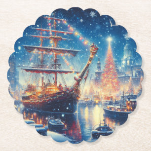 Posavasos De Papel Navidades/barco atracado en invierno