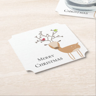 Posavasos De Papel Navidades blancos ciervos con pájaros