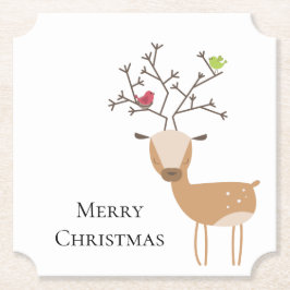 Posavasos De Papel Navidades blancos ciervos con pájaros