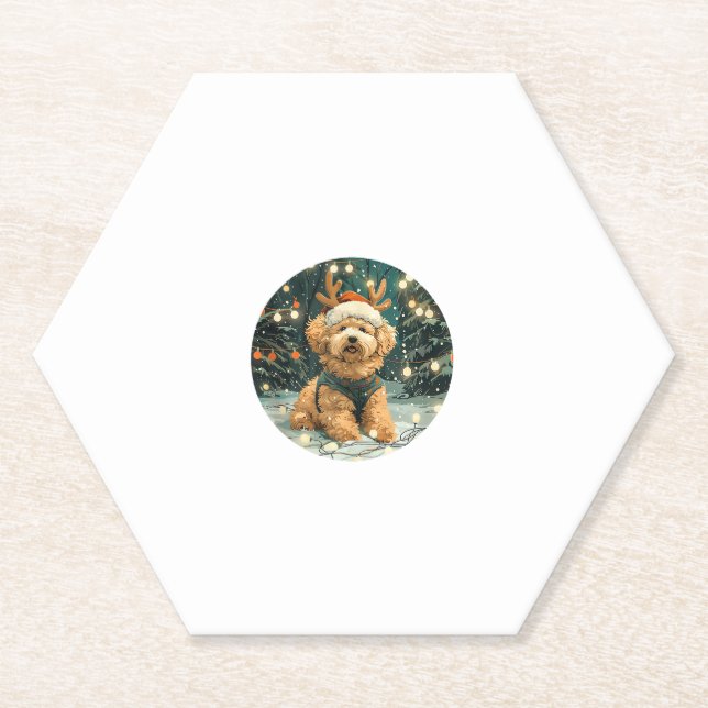 Posavasos De Papel Navidades Cavapoo Perro reno Santa Hat cúter Holi (Anverso)