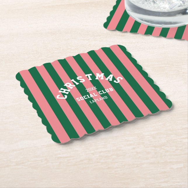 Posavasos De Papel Navidades Club Social Green Pink Candy Stripes (En perspectiva)