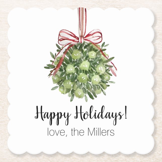 Posavasos De Papel Navidades de acuarela Coquette Mistletoe (Anverso)