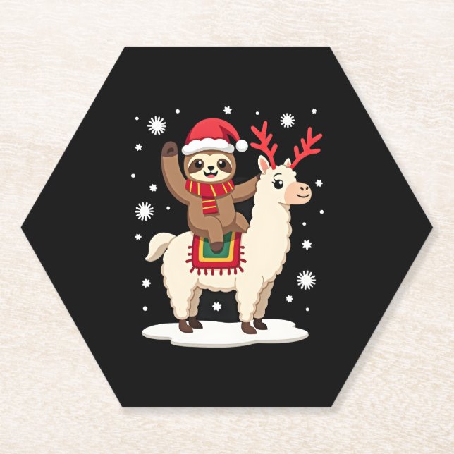 Posavasos De Papel Navidades de Alpaca Sloth (1) (Anverso)