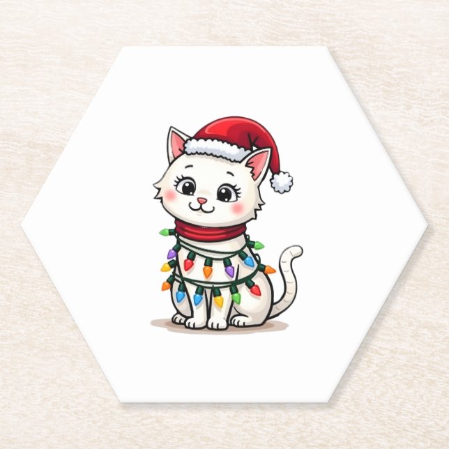 Posavasos De Papel Navidades de árbol de Navidad de gato (Anverso)