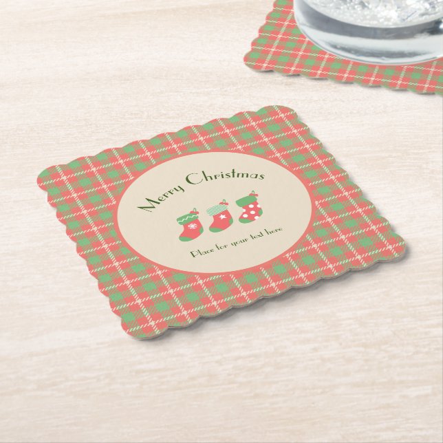 Posavasos De Papel Navidades de base roja de Plaid (En perspectiva)