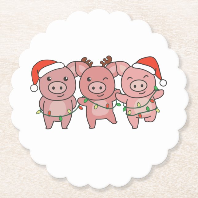 Posavasos De Papel Navidades de cerdo Navidades animales adoran cerdo (Anverso)