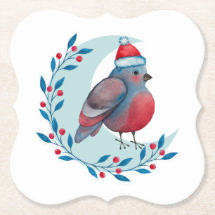 Posavasos De Papel Navidades de color de agua pájaro azul en la luna