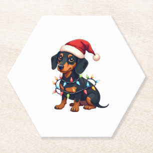 Posavasos De Papel Navidades de Dachshund alumbran a Santa Hat Xmas