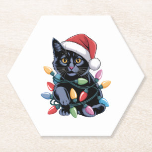 Posavasos De Papel Navidades de gatos negros iluminan a curioso amant