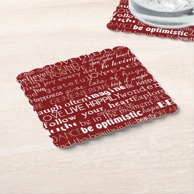 Posavasos De Papel Navidades de las palabras Inspiradoras rojas blanc (En perspectiva)