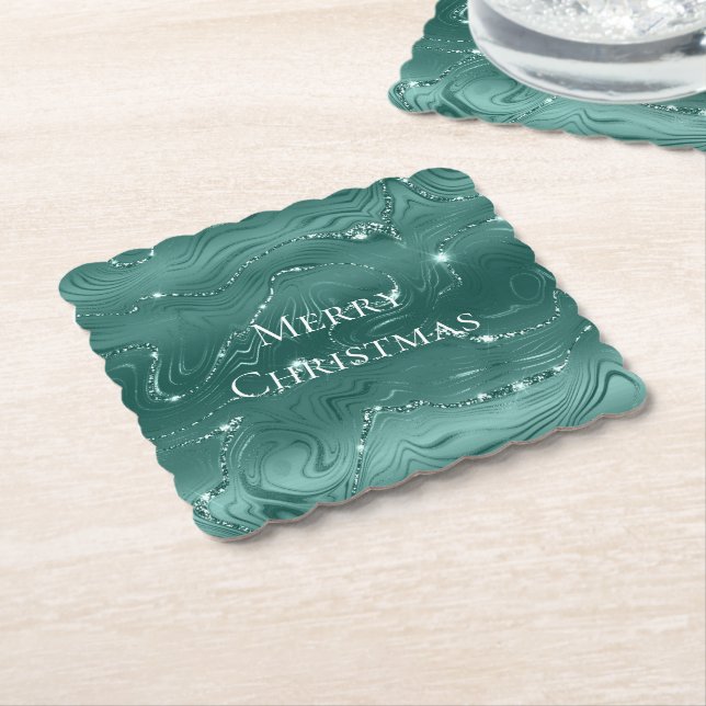 Posavasos De Papel Navidades de mármol verde esmeralda (En perspectiva)