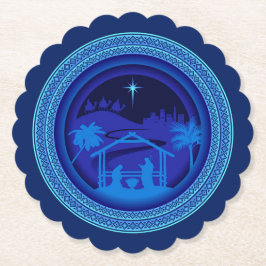 Posavasos De Papel Navidades de Natividad Azul coincidentes