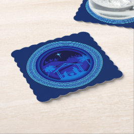 Posavasos De Papel Navidades de Natividad Azul coincidentes Cuadrado 