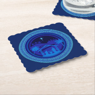 Posavasos De Papel Navidades de Natividad Azul coincidentes Cuadrado