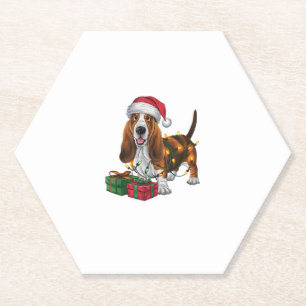 Posavasos De Papel Navidades de perras de Santa Hat Basset Hound