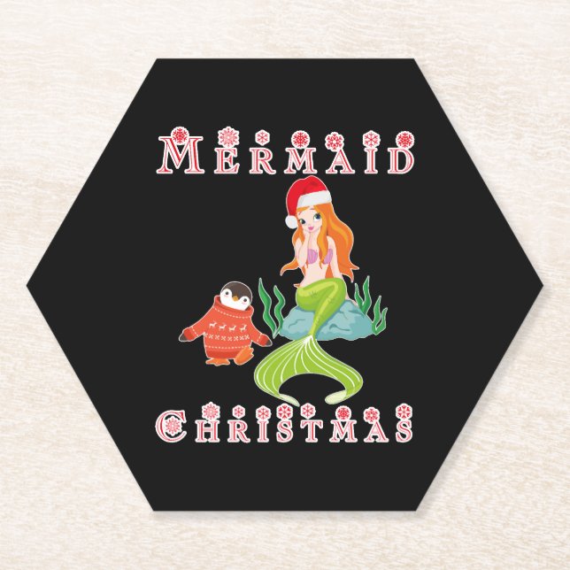 Posavasos De Papel Navidades de sirenas y divertidos pingüinos (Anverso)