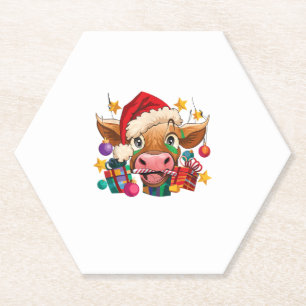 Posavasos De Papel Navidades de vacas Santa Hat iluminan el árbol de