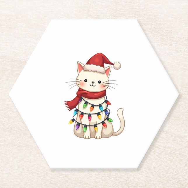 Posavasos De Papel Navidades del árbol de Navidad de gato (3) (Anverso)