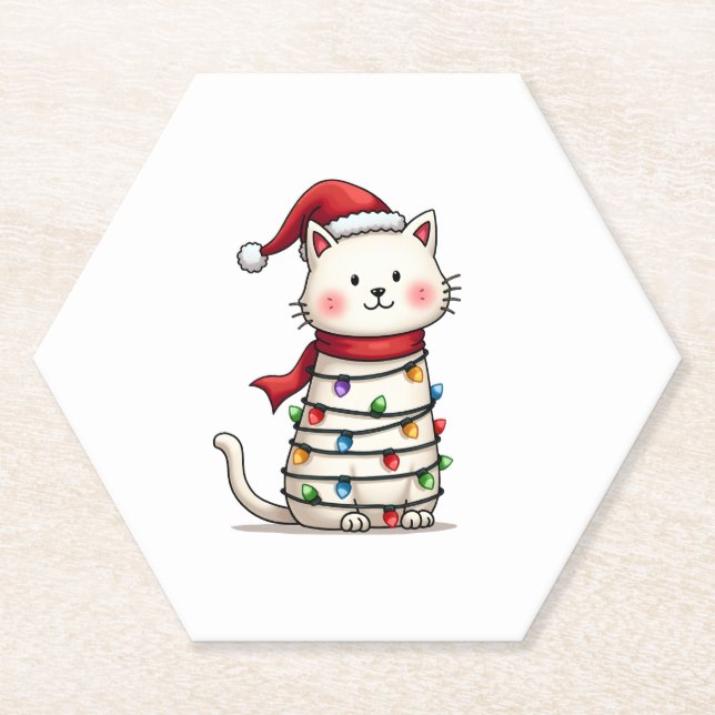 Posavasos De Papel Navidades del árbol de Navidad de gato (6) (Anverso)