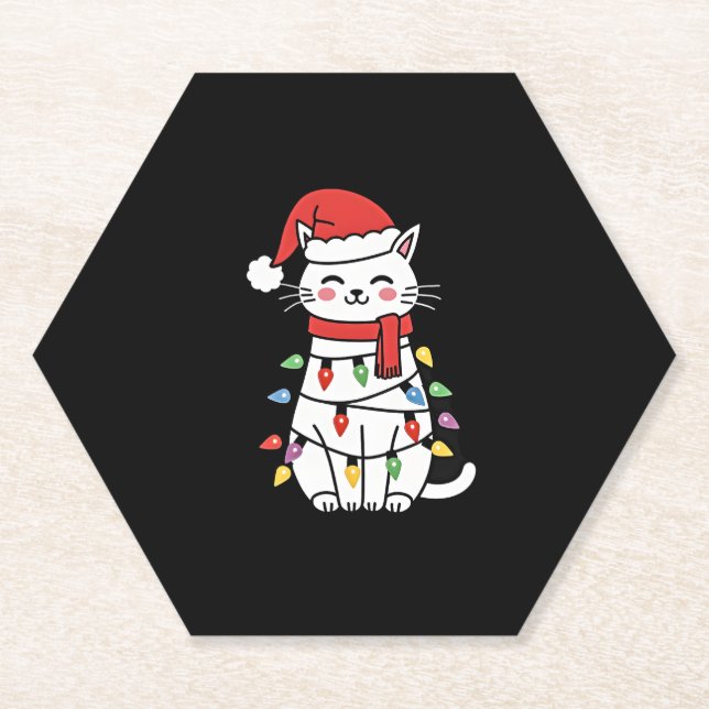 Posavasos De Papel Navidades del árbol de Navidad de gato (7) (Anverso)