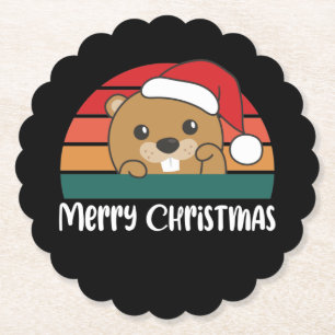Posavasos De Papel Navidades del castor de Feliz Navidad Retro