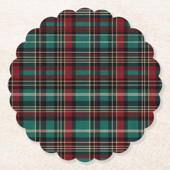 Posavasos De Papel Navidades del Country Red Green Plaid (Anverso)