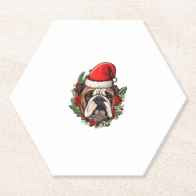 Posavasos De Papel Navidades divertidos Bulldog inglés (Anverso)