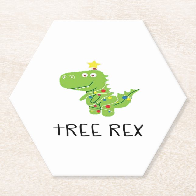 Posavasos De Papel Navidades divertidos Dinosaur Tree Rex 4 (Anverso)