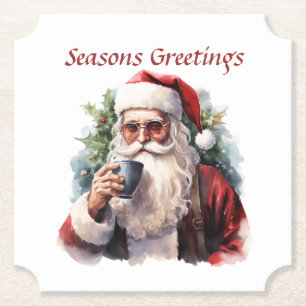 Posavasos De Papel Navidades festivos Santa acuarela