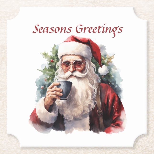 Posavasos De Papel Navidades festivos Santa acuarela (Anverso)
