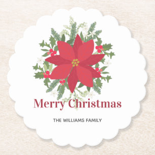 Posavasos De Papel Navidades florales de poinsettia roja Feliz Navida