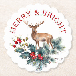 Posavasos De Papel Navidades holly y venado wreath