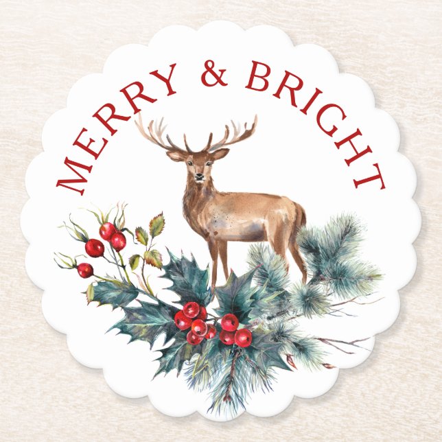 Posavasos De Papel Navidades holly y venado wreath (Anverso)